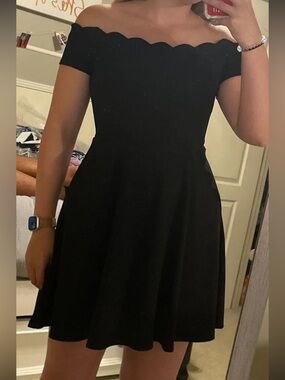 B Darlin Black Scallop Off-Shoulder Mini Dress